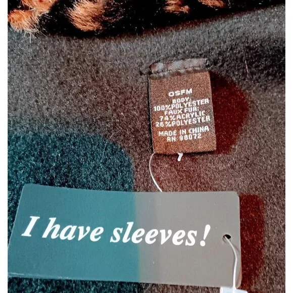 OSFM Women Leopard Fleece Black Cape - Picture 4 of 8